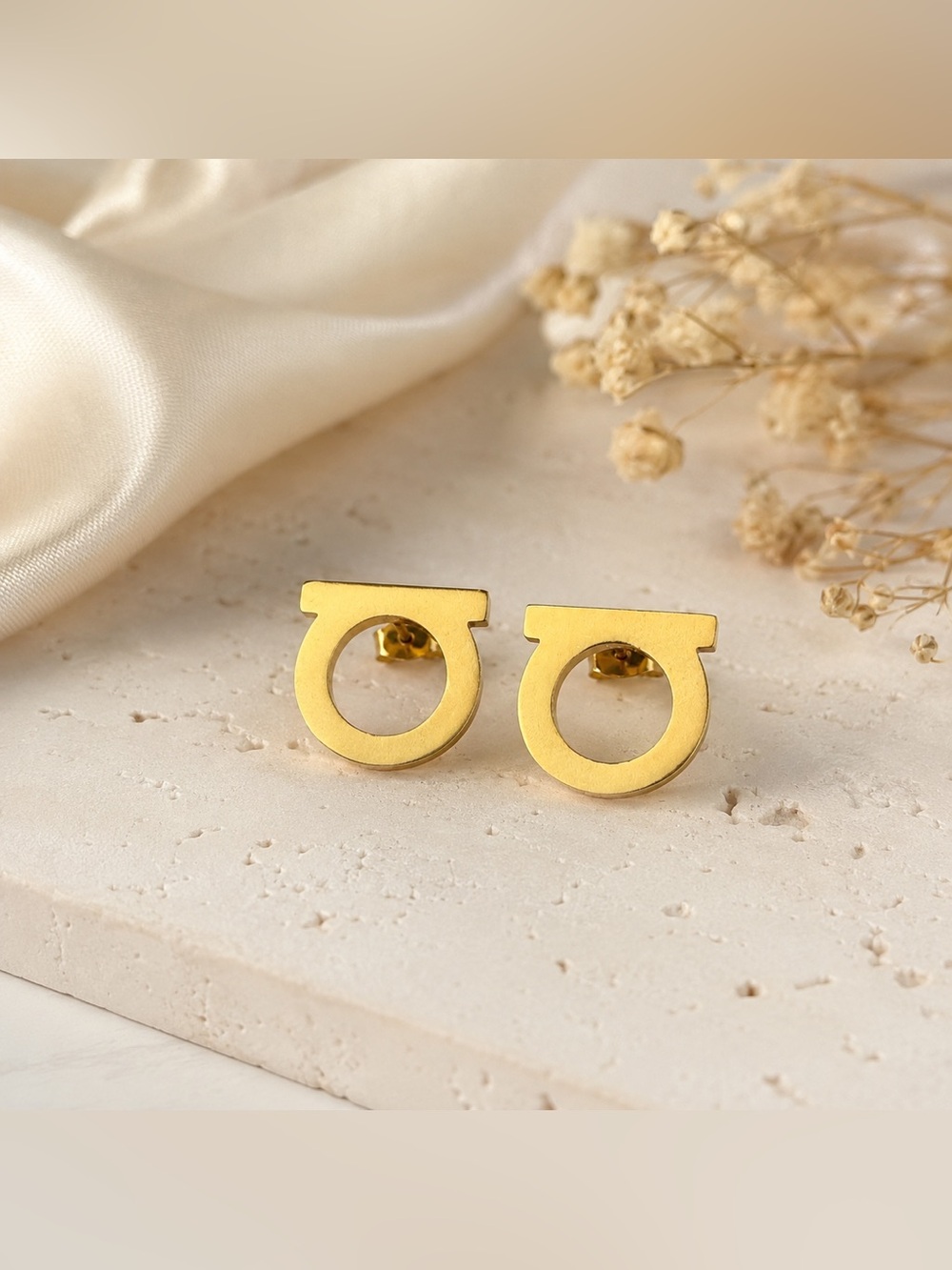 Gold Plated/ Stainless Steel Circle Bar Stud Earrings Luxury Inspired